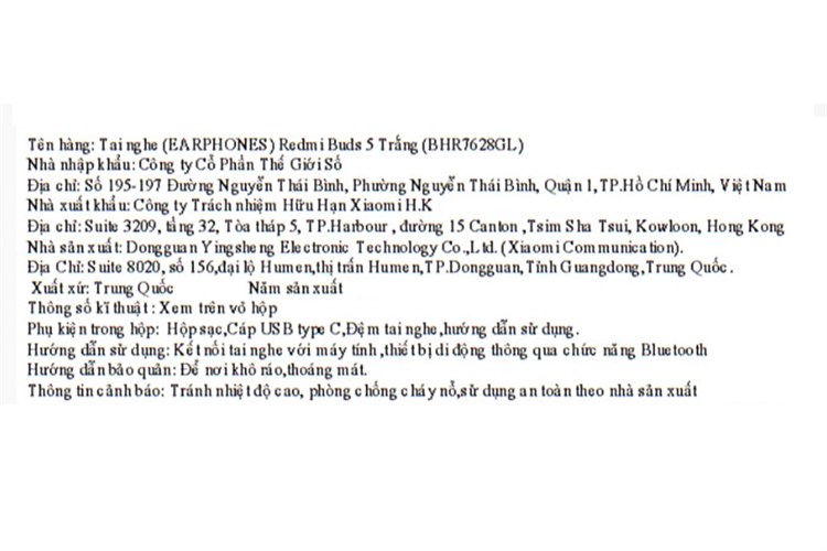 Tai nghe Bluetooth True Wireless Xiaomi Redmi Buds 5 Màu Trắng