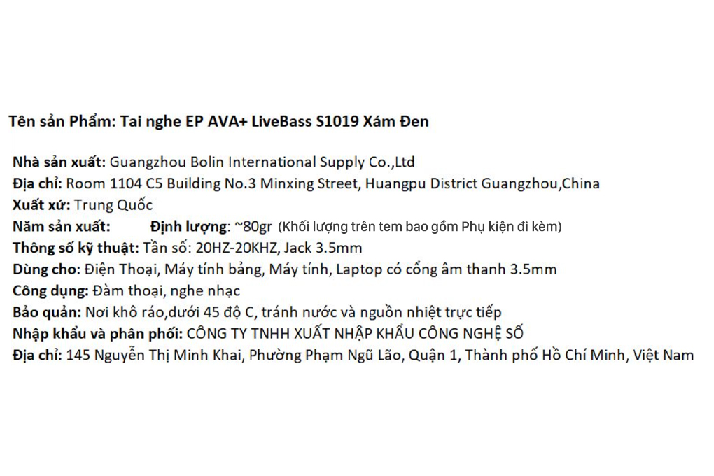 Tai nghe Có dây AVA+ LiveBass S1019 Màu Đen - Xám