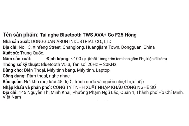 Tai nghe Bluetooth True Wireless AVA+ Go F25 Màu Hồng