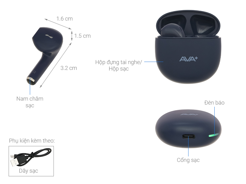Tai nghe Bluetooth True Wireless AVA+ FreeGo PT62