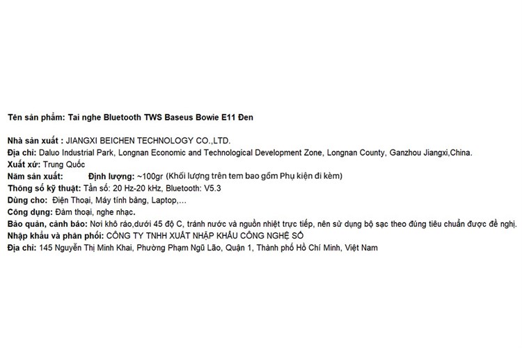 Tai nghe Bluetooth True Wireless Baseus Bowie E11 Màu Đen