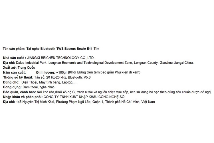 Tai nghe Bluetooth True Wireless Baseus Bowie E11 Màu Tím