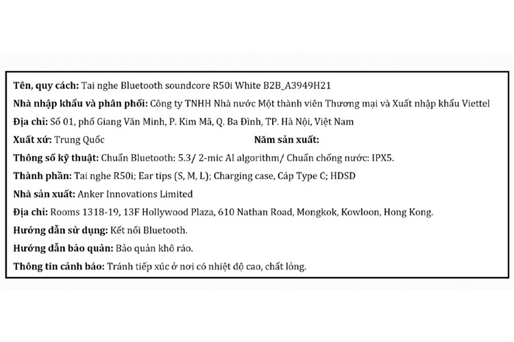 Tai nghe Bluetooth True Wireless Anker Soundcore R50i A3949 Màu Trắng