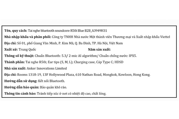 Tai nghe Bluetooth True Wireless Anker Soundcore R50i A3949 Màu Xanh Dương