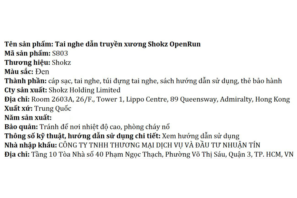 Tai nghe Bluetooth truyền xương Shokz OPENRUN S803 Màu Đen