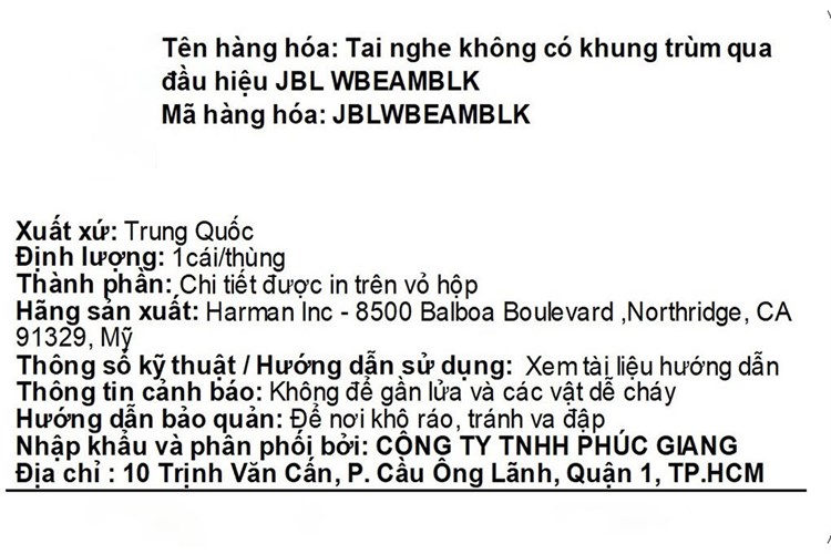 Tai nghe Bluetooth True Wireless JBL Wave Beam Màu Đen