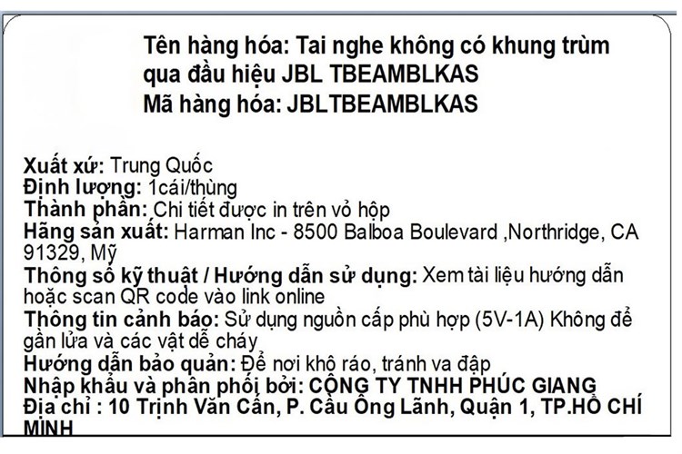 Tai nghe Bluetooth True Wireless JBL Tune Beam Màu Đen