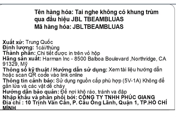 Tai nghe Bluetooth True Wireless JBL Tune Beam Màu Xanh Dương