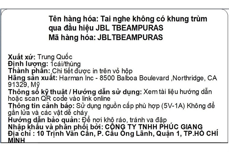 Tai nghe Bluetooth True Wireless JBL Tune Beam Màu Tím