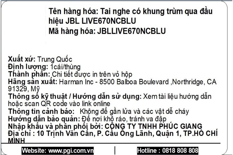 Tai nghe Bluetooth Chụp Tai JBL Live 670NC Màu Xanh Dương