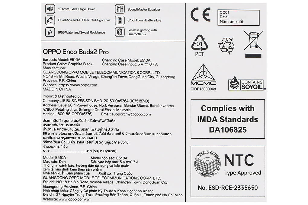 Tai nghe Bluetooth True Wireless OPPO Enco Buds 2 Pro E510A Màu Đen