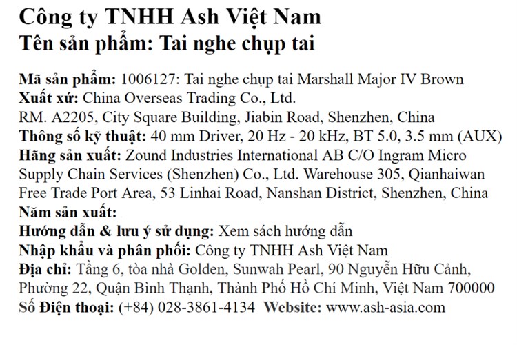 Tai nghe Bluetooth chụp tai Marshall Major IV Màu Nâu