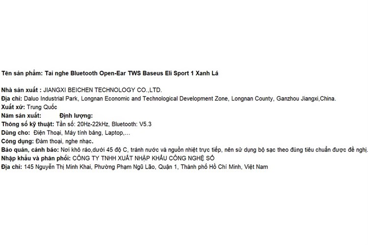 Tai nghe Bluetooth Open-Ear TWS Baseus Eli Sport 1 Màu Xanh lá