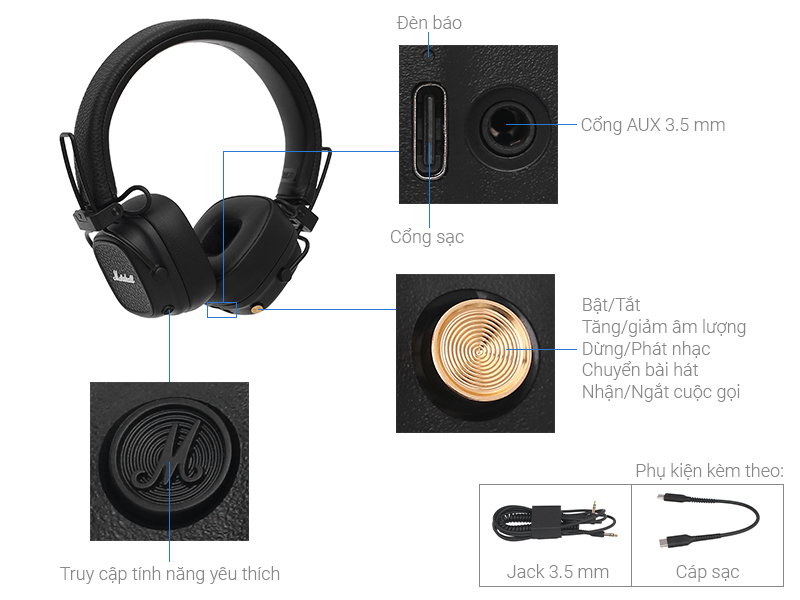 Tai nghe Bluetooth chụp tai Marshall Major V
