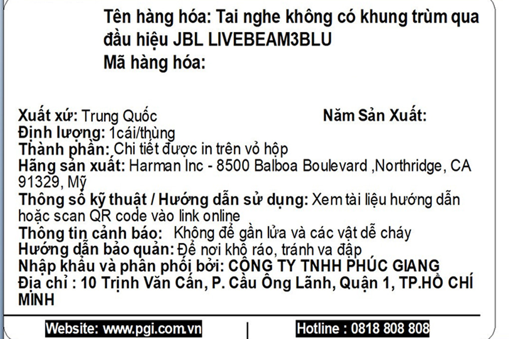 Tai nghe Bluetooth True Wireless JBL Live Beam 3 Màu Đen