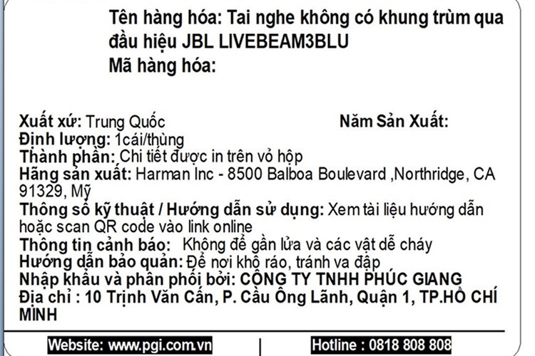 Tai nghe Bluetooth True Wireless JBL Live Beam 3 Màu Tím