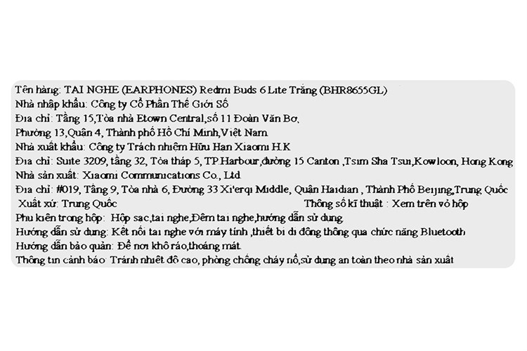 Tai nghe Bluetooth True Wireless Xiaomi Redmi Buds 6 Lite Màu Trắng