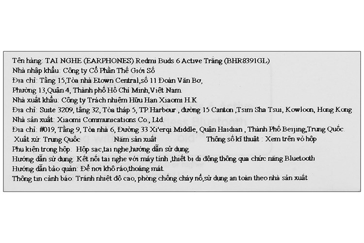 Tai nghe Bluetooth True Wireless Xiaomi Redmi Buds 6 Active Màu Trắng