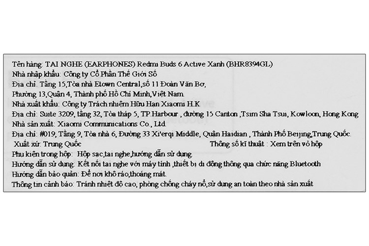 Tai nghe Bluetooth True Wireless Xiaomi Redmi Buds 6 Active Màu Xanh Da Trời