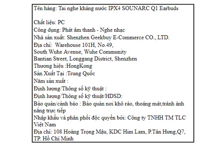 Tai nghe Bluetooth True Wireless Sounarc Q1 Earbuds Màu Đen