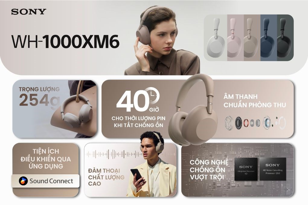 Tai nghe Bluetooth Chụp Tai Sony WH1000XM6 - imei chính hãng tại VietITPro Thủ Đức
