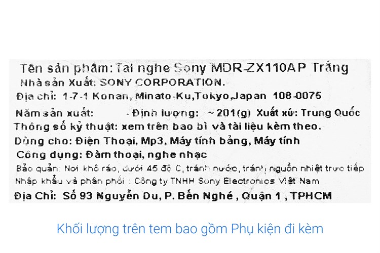 Tai nghe chụp tai Sony MDR-ZX110AP Màu Trắng