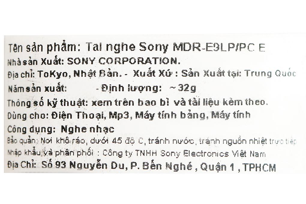 Tai nghe Có Dây Sony MDR-E9LP Màu Hồng
