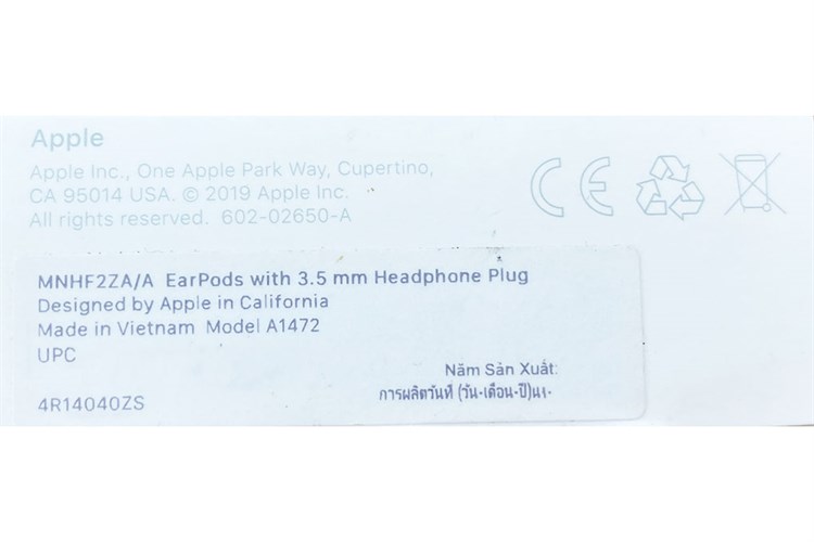 Tai nghe Có Dây Apple MNHF2 Màu Trắng