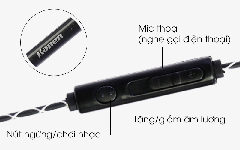 Tai nghe EP Kanen S50 Đen bạc - Các phím chức năng được tích hợp ngay trên thân dây Tai nghe EP Kanen S50 Đen bạc - Các phím chức năng được tích hợp ngay trên thân dây
