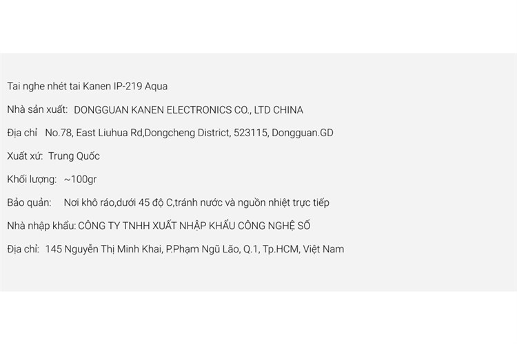 Tai nghe nhét tai Kanen IP-219 Aqua