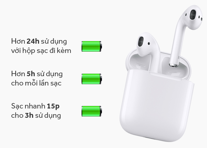 Tai nghe Bluetooth AirPods Apple MMEF2 - Thời lượng sử dụng tai nghe rất tốt