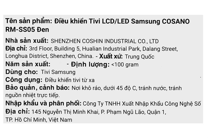 Điều khiển Tivi LCD-LED Samsung COSANO RM-SS05 Đen Màu Đen