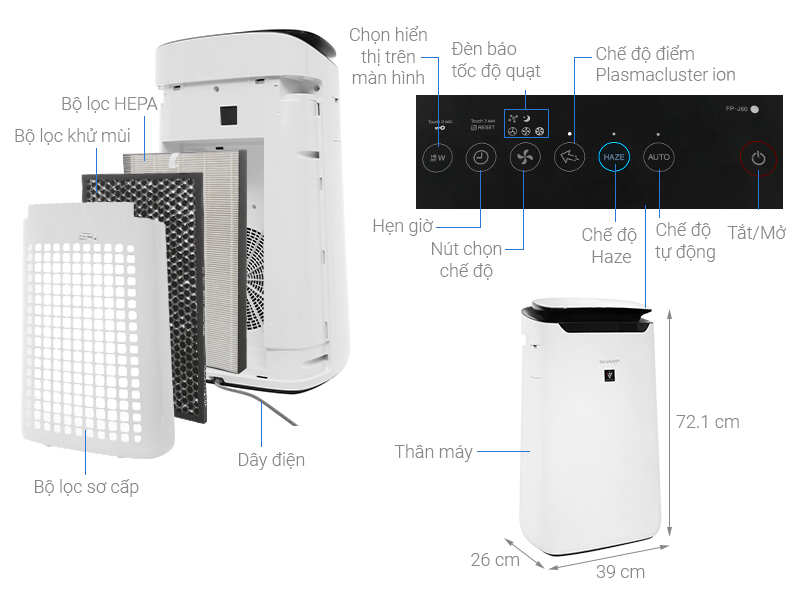 Máy lọc không khí Sharp FP-J60E-W 38W