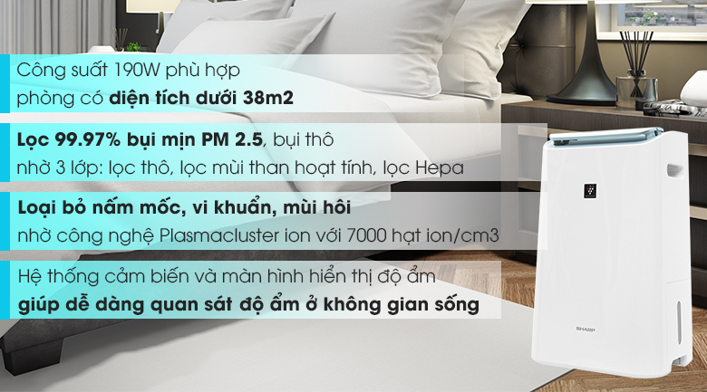 Máy lọc không khí Sharp DW-E16FA-W 190W