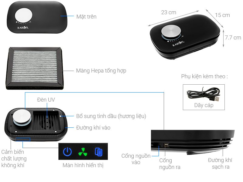 Máy lọc không khí mini Karofi KAP-C115
