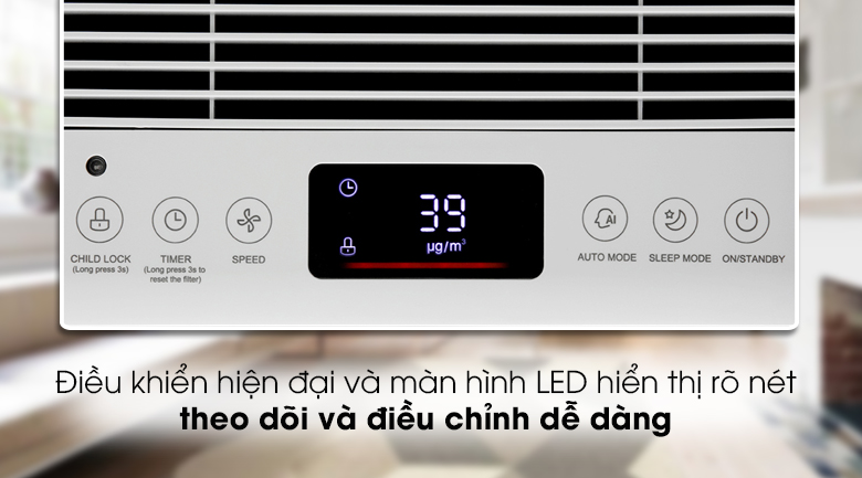 Máy lọc không khí Midea MAP-350GS1 - Điều khiển hiện đại có màn hình LED hiển thị các thông số rõ ràng