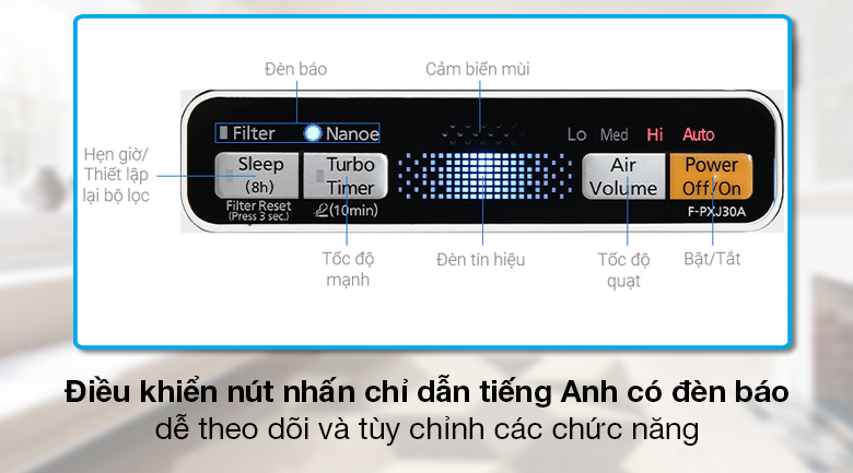 Máy lọc không khí Panasonic F-PXJ30A - Điều khiển nút nhấn chỉ dẫn tiếng AnhMáy lọc không khí Panasonic F-PXJ30A - Điều khiển nút nhấn chỉ dẫn tiếng Anh