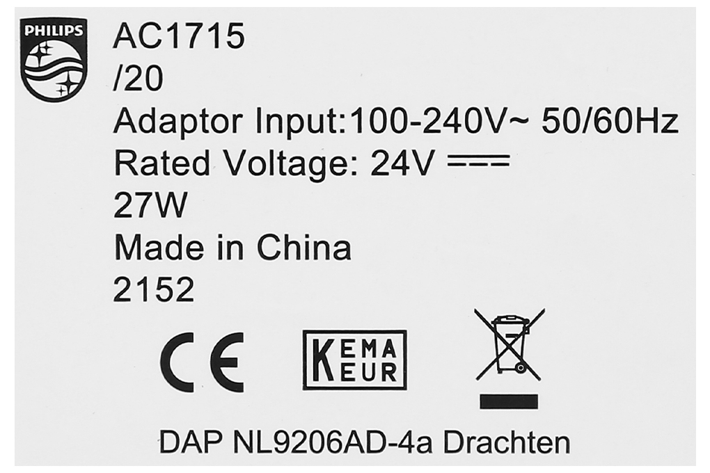 Máy lọc không khí Philips AC1715/20 27W Màu Trắng