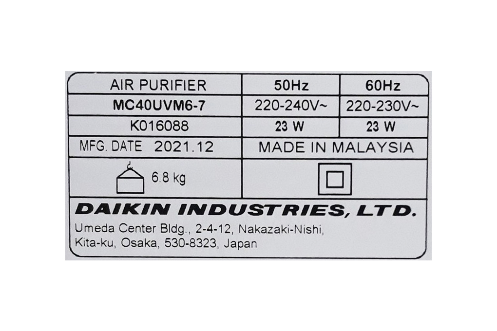 Máy lọc không khí Daikin MC40UVM6-7 23W Màu Trắng