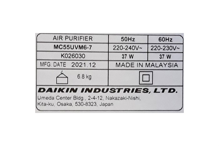 Máy lọc không khí Daikin MC55UVM6-7 37W Màu Trắng