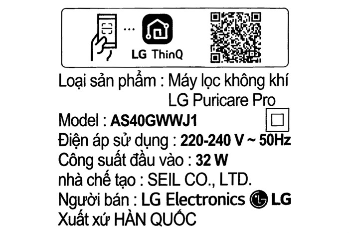 Máy lọc không khí LG Puricare Pro AS40GWWJ1 32W Màu Trắng