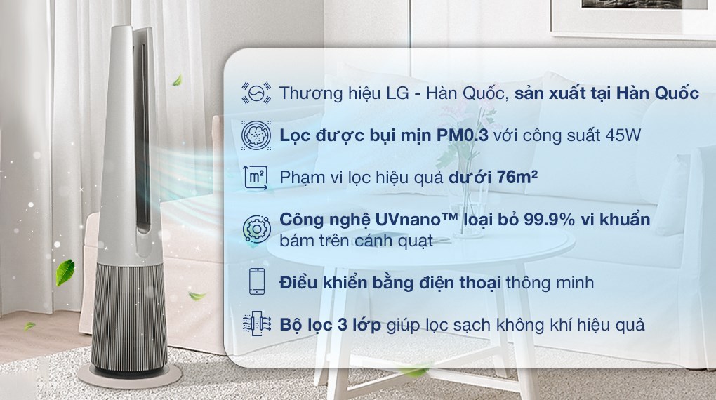 Máy lọc không khí LG PuriCare AeroTower FS15GPBF0 màu bạc 45W