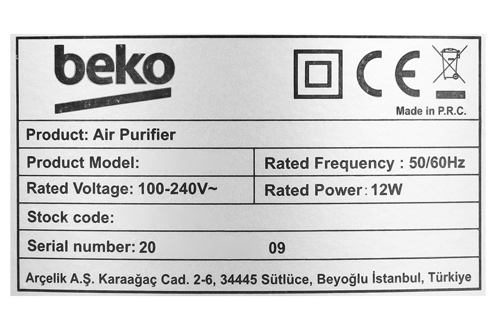 Máy lọc không khí Beko ATP 5100 I 12W Màu Trắng