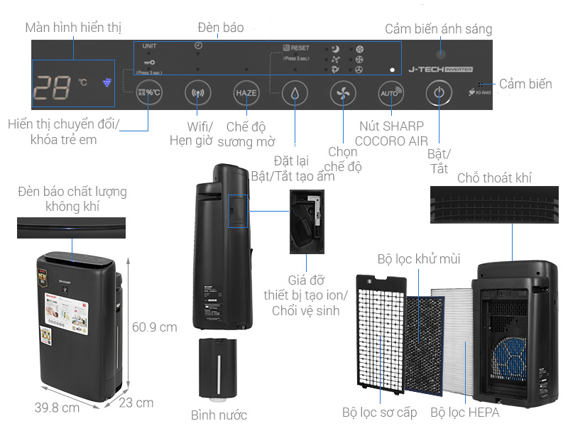 Máy lọc không khí Sharp KI-N40V-H 29W