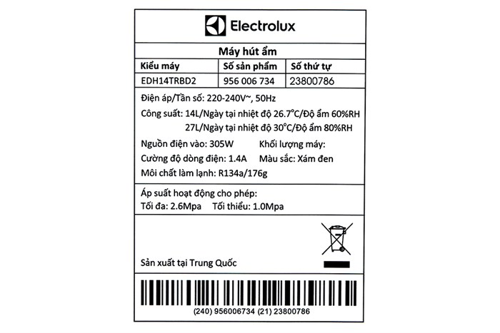 Máy hút ẩm Electrolux EDH14TRBD2