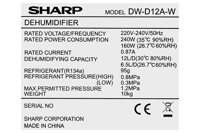 Máy hút ẩm Sharp DW-D12A-W Màu Trắng