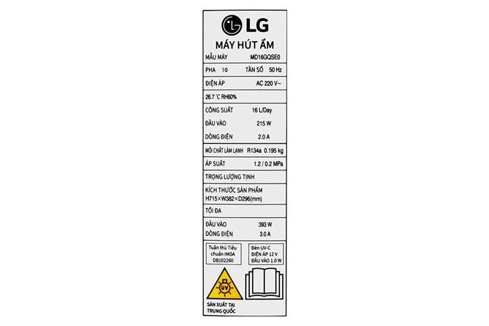 Máy hút ẩm LG Dual Inverter MD16GQSE0.ABAE Màu Trắng