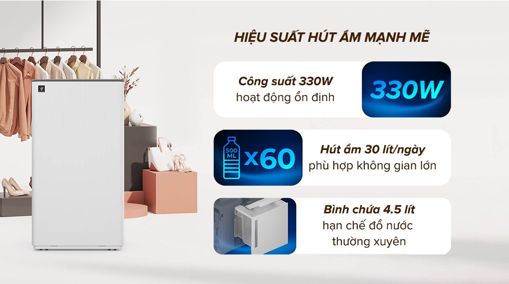 Máy hút ẩm kết hợp lọc không khí Sharp DW-T30FV-W