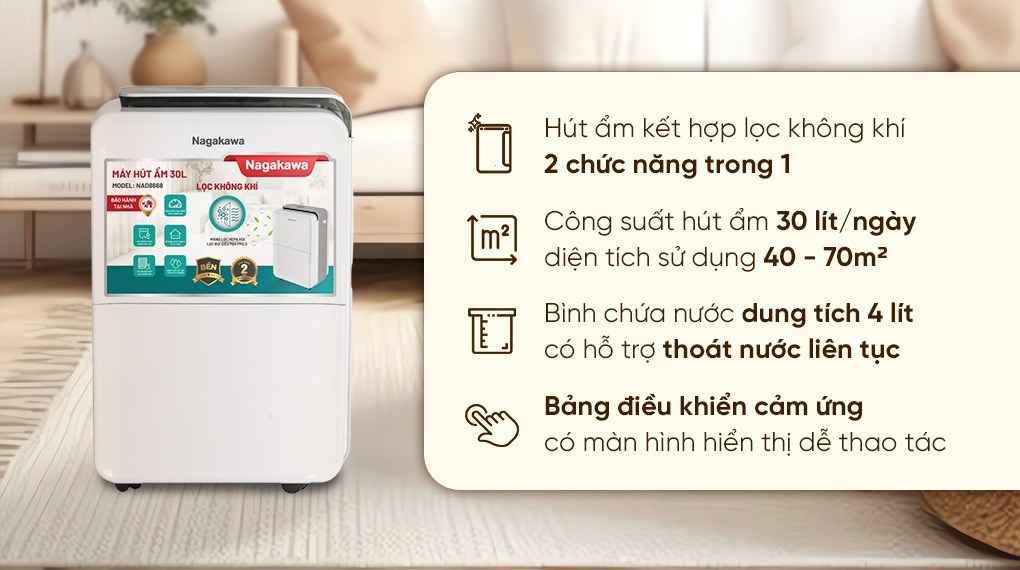 Máy hút ẩm kết hợp lọc không khí Nagakawa NAD8668