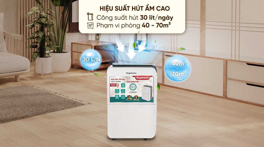 Máy hút ẩm kết hợp lọc không khí Nagakawa NAD8668